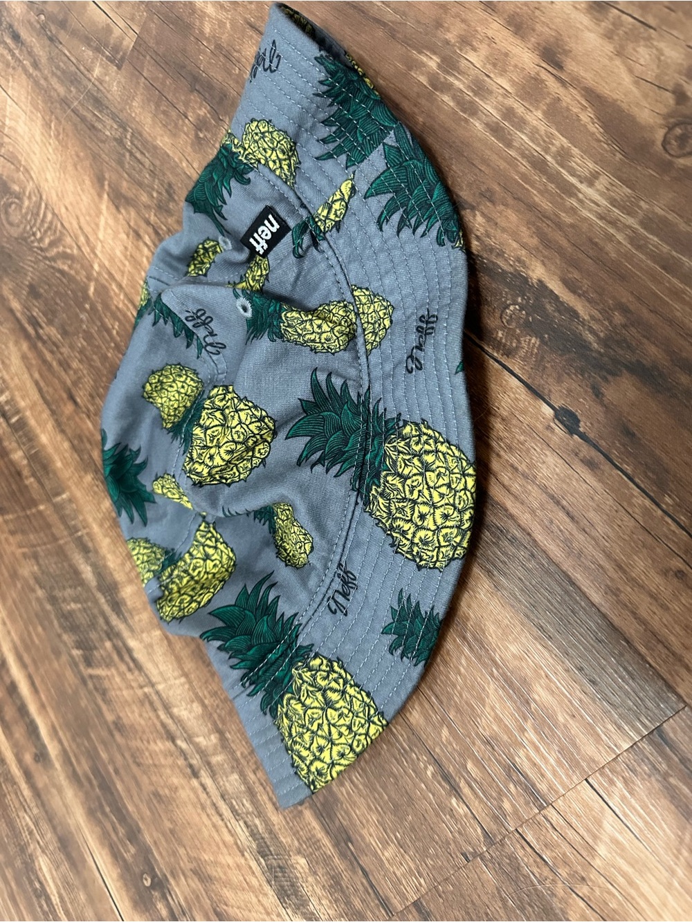 Neff Gray Bucket Hat with Yellow & Green Pineapple Print